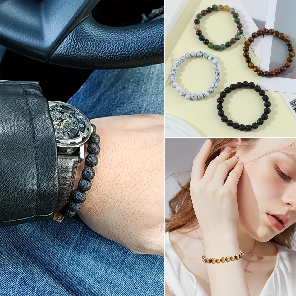 Women's 12 Natural Stone Beaded Stretch Bracelet Set
